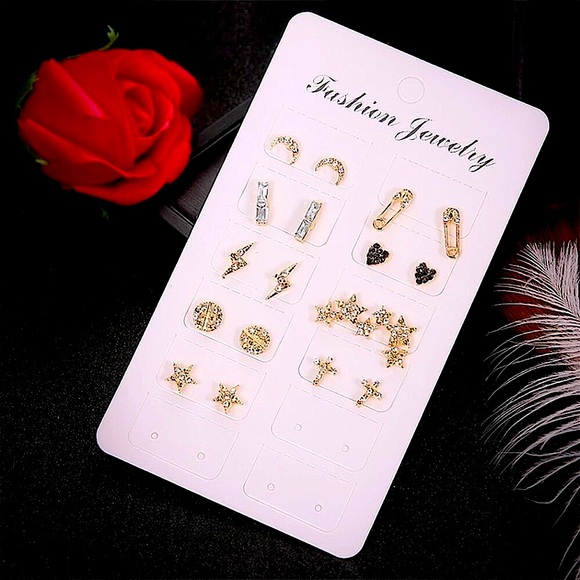 Crystal star safety pin earring set⚡️(9 pairs) - Picture 9 of 9